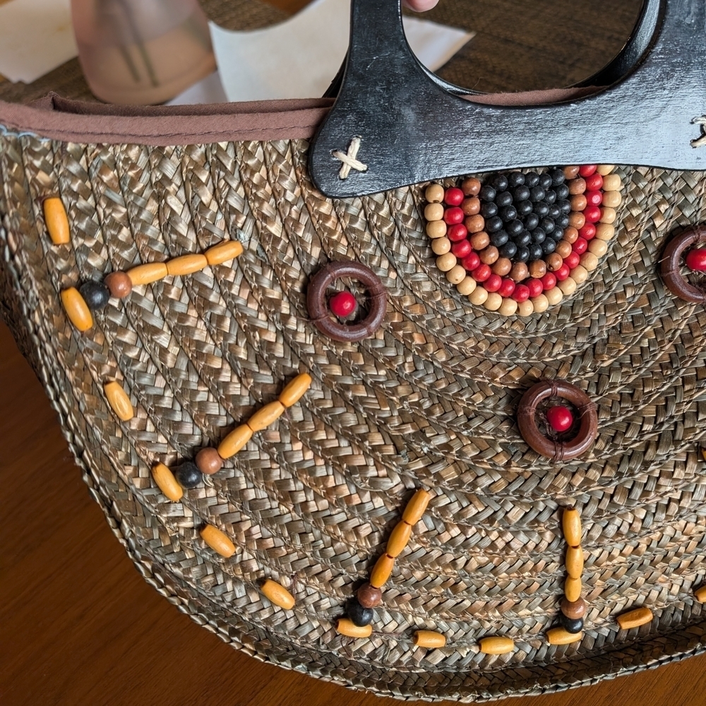 Handcrafted Woven Tote with Black Handles - Picture 3 of 7